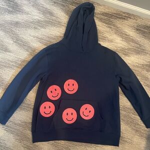 Girls Navy Hoodie with Pink Smiley Faces